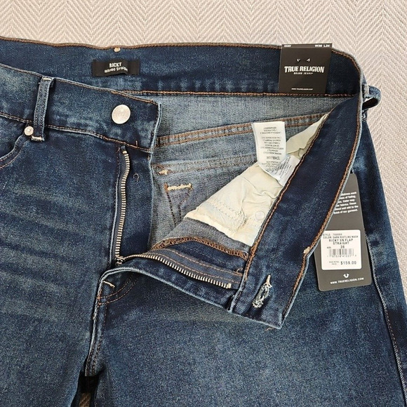 True Religion Ricky Jeans Men's 36 x 33 1/2 Relaxed Straight Blue Denim NWT Flap - Picture 15 of 16